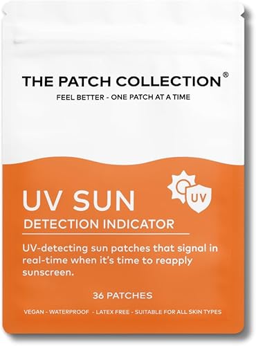 The Patch Collection Parche indicador de detección solar UV  Tinte violeta hidrocoloide, fotocrómico (paquete de 36)
