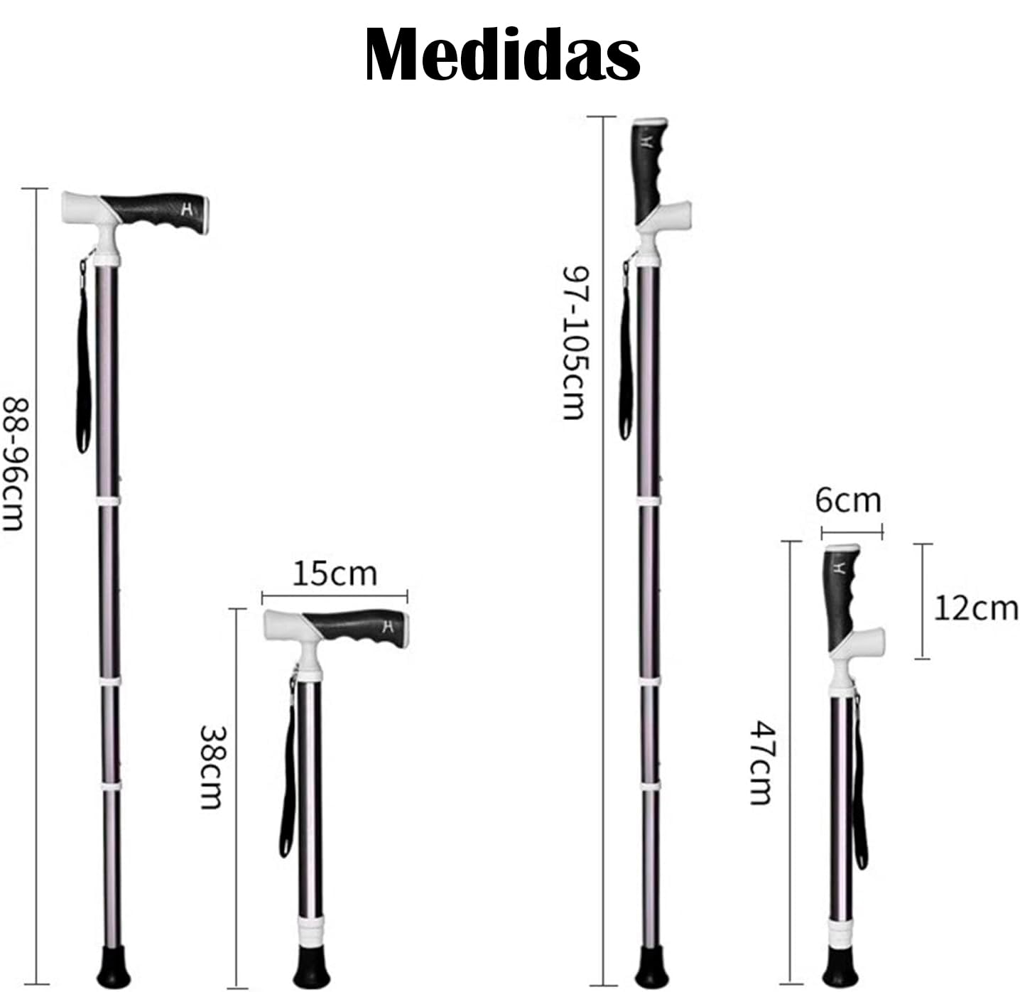 Bastones de Titanio Pegable Mango Giratorio de 96 cm para Estaturas de 1.65 a 1.85 cm | Bastón para Hombres y Mujeres | Garrote Extensible Negro y Blanco para Todas Las Edades