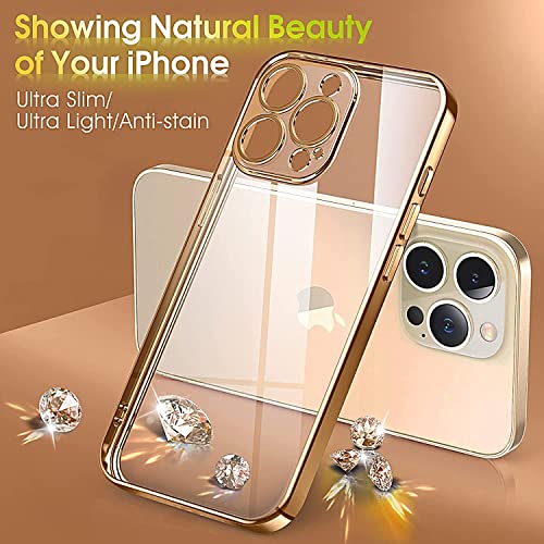 Image of VONZEE TPU Transparent Case Compatible With Iphone 12 Pro Max (6.7 Inch), Luxury Electroplated Soft Edge Bumper Case, Full Camera Protection & Shockproof Case Cover (Gold), Gold