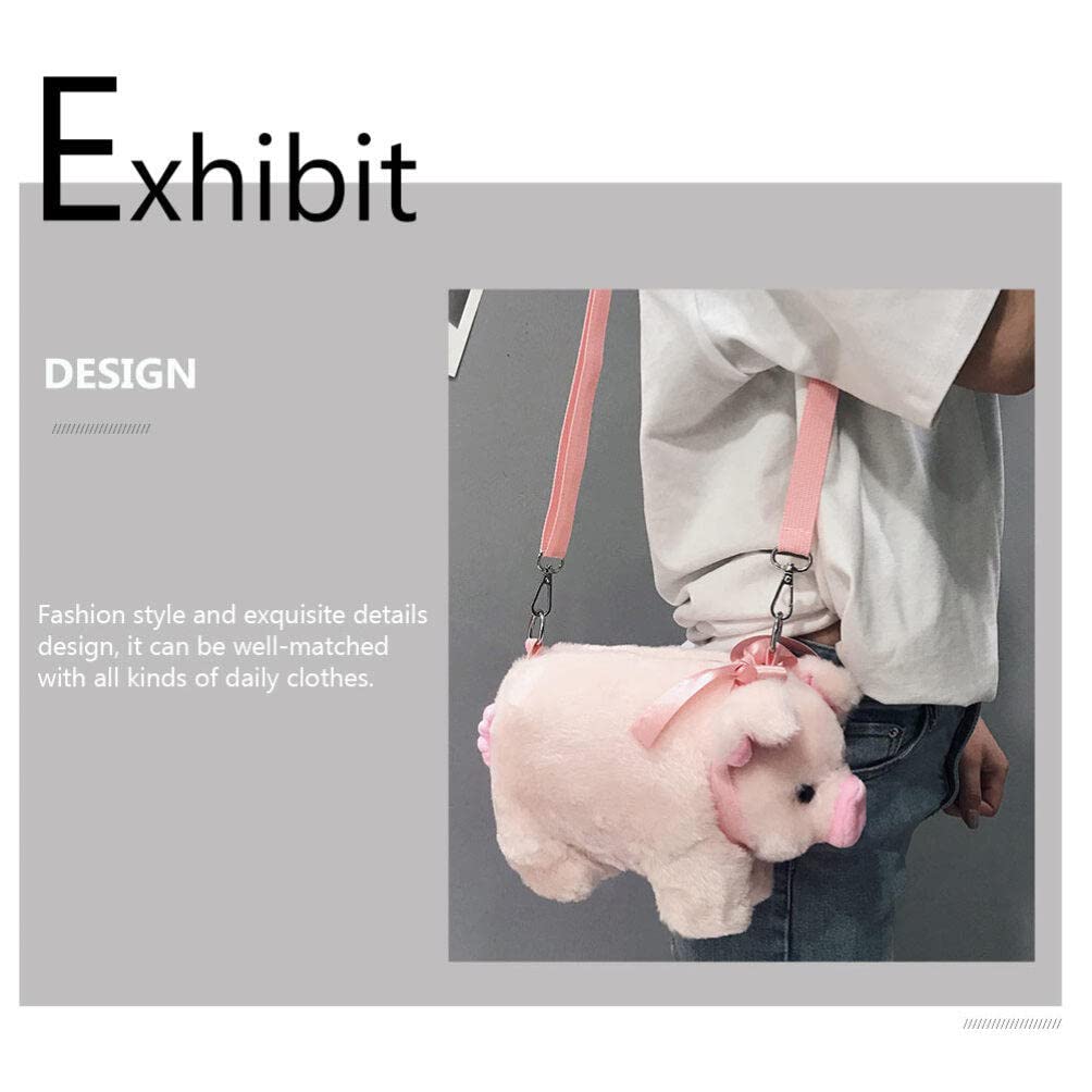 SAFIGLE Plush Pig Crossbody Bag, Cartoon Shoulder Bag Plush Animal Satchel Cute Purse Handbag for Kids Birthday (Pink)