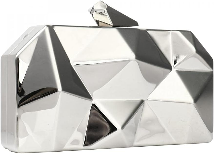 Women Geometric Lattice Pattern Metal Evening Bag Bridal Prom Crossbody Bag Party Clutch Wedding Purse with Chain