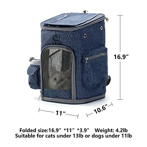 HIPIPET Pet Backpack Carrier for Cats Puppies Small Dogs and Animals Ventilated and Breathable with Treat and Botter Bags Airline Approved(Blue,S)