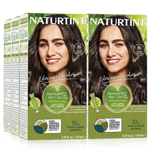 Naturtint Permanent Hair Color 4G Golden Chestnut (Pack of 6), Ammonia Free, Vegan, Cruelty Free, up to 100% Gray Coverage, Long Lasting Results