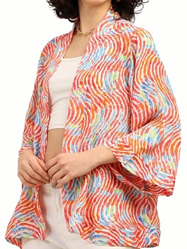 Image of KE KANHA EXPORTS Shrugs for Women Stylish | Beach Outfits for Women Cover Up | Western Summer Shrug for Woman | Soft Silky Free Size Boho Multicolour Kimono Bust 30-42