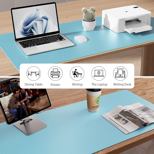 Image of Aothia Large PU Leather Desk Pad Protector - Non-Slip Mouse Pad & Writing Mat for Office /Home, Waterproof, Easy to Clean(36 inch x 17 inch, Blue Topaz)