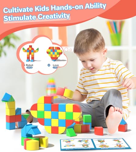 Image of Magnetic Blocks for Toddlers, 1.34 inch 36PCS Kids Building Toys, Creative Stacking Colorful Sensory Block with Magnet, Educational Construction Cubes Set for Boys Girls Kids Ages 3 4 5 6 7 Year