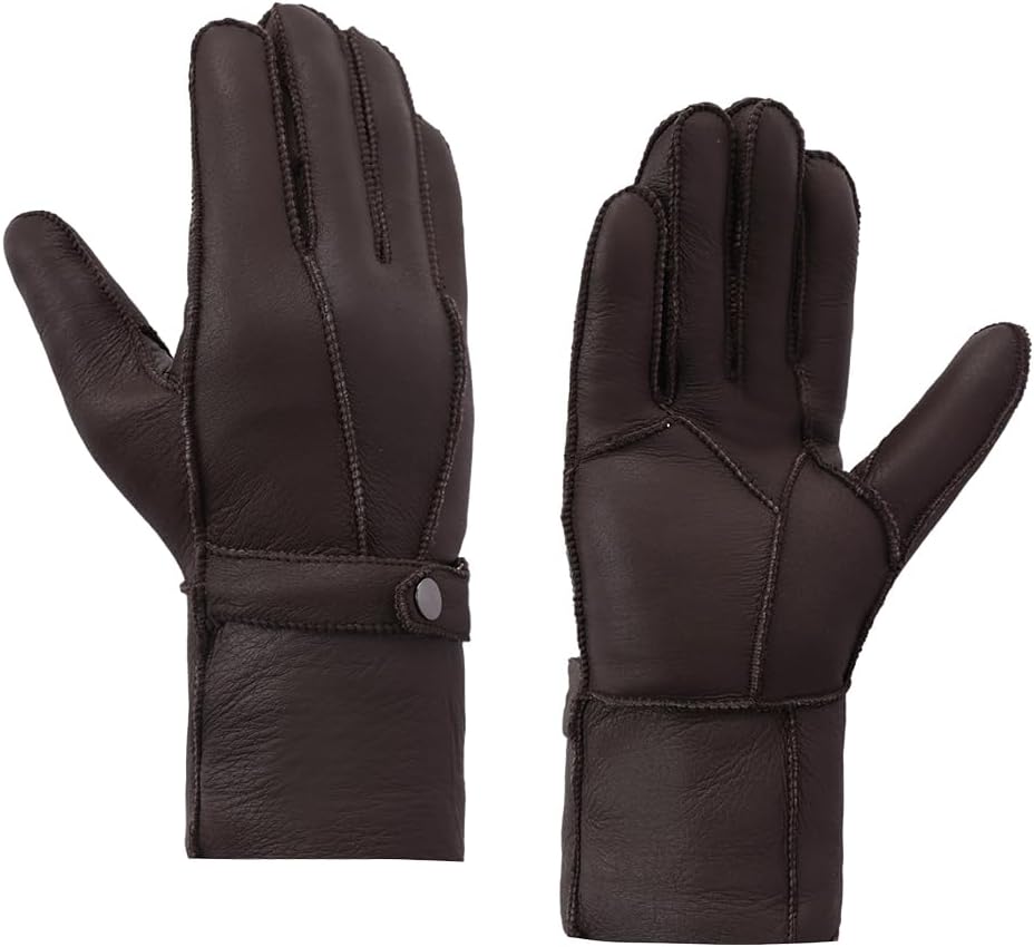 MGGMOKAY Men's Shearling Gloves Winter Sheepskin Shearling Leather Gloves Men Warm Fur Gloves - Image 2