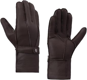 MGGMOKAY Men's Shearling Gloves Men's Leather Gloves Shearling Warm Winter Gloves