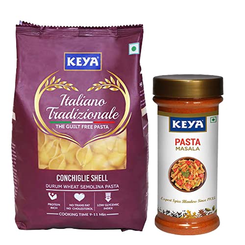 KEYA100% Durum Wheat Shell Pasta 500gm, Keya Pasta Seasoning 45gm, Pack 2