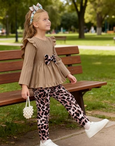 Image of Toddler Girl Clothes Ruffle Long Sleeve Heart Print Tops and Pants 2PC Little Girl Winter Outfits Size (4-7T)