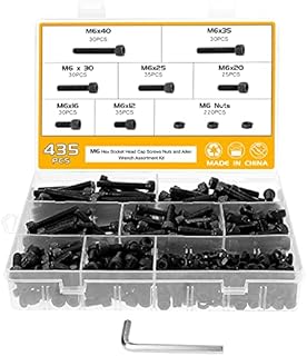 Faankiton435PCS M6 Hex Socket Cap Head Button Screws Bolts Nuts Set,12.9 Carbon Steel Flat head Cylindrical Screws Assortment Kit