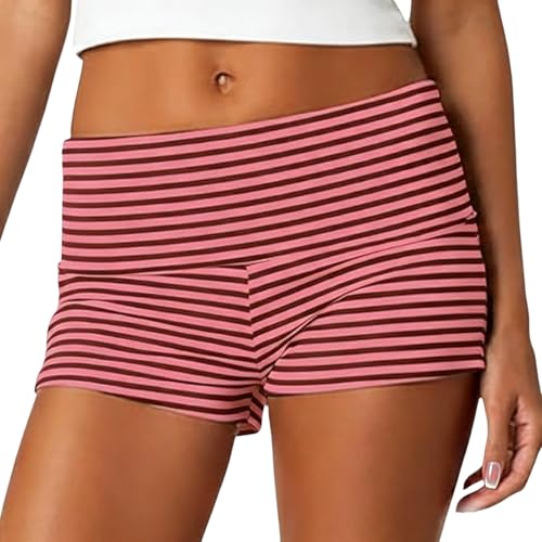 Image of KMBANGI Womens Fold Over Shorts Elastic Waist Y2k Lounge Shorts Foldover Cute Pajama Micro Bottoms Mini Shorts Sleepwear