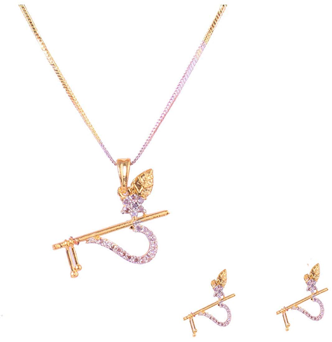 KAAYRA Krishna ji Flute Inspired Alloy Gold Pendant Set with Matching Earrings for Women/Girls (B07YM5BN43) Amazon Price History, Amazon Price Tracker