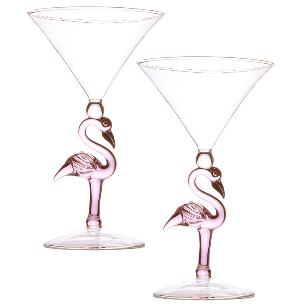 Cabilock 2Er Set Flamingo Weinbecher Aus Pinkem Glas 400Ml Zarte Cocktailgläser Für Party Und Bar Vielseitig Für Whisky Wein Saft Und Tee