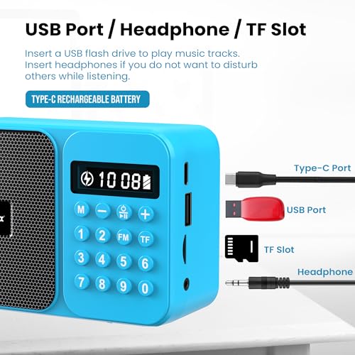Image of Sonilex 5W Portable Bluetooth Speaker, FM Radio, Type-C (Blue)