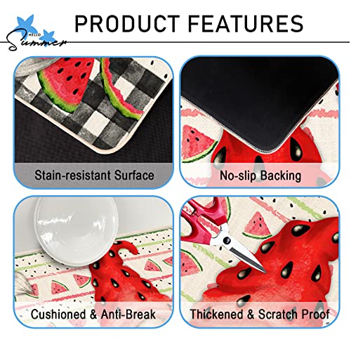 Tailus Summer Gnome Watermelon Lemon Decorative Kitchen Rugs Set Of 2, Life Is Sweet Kitchen Mat Buffalo Plaid Non-Slip Floor Mat, Spring Home Kitchen Decorations 17X29 And 17X47 Inch #TOP2