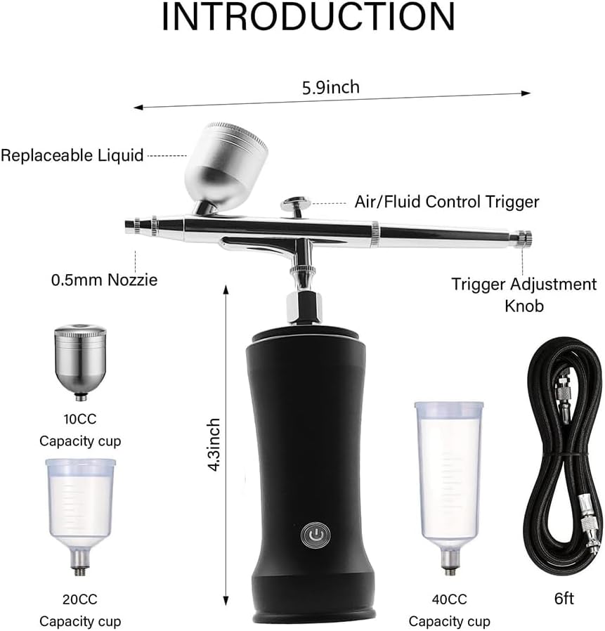エアブラシキット コンプレッサー付き、30PSI コードレス エアブラシガンキット エアホース付き 充電式 ハンドヘルド エアブラシ