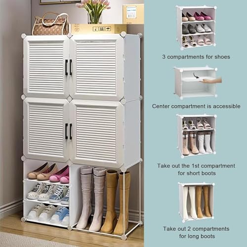 Image of Strassis Design Plastic Shoe Rack for Home | 18 Shelf DIY Shoe Rack with Door Magnets for Home Storage Plastic Box Organizer, Metal Door Frame, Chappal Slipper Sandals Stand (Black,6 Door, X5)