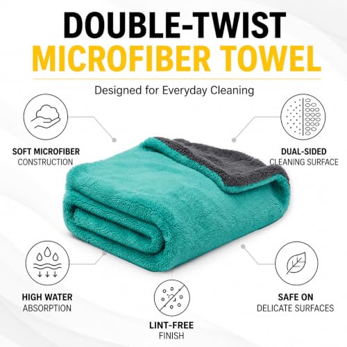 Image of AM Safe-X Premium Microfiber Cleaning Cloth 1200 GSM 40x40cm Aqua Blue & Grey | Ultra Thick Dual-Sided Car Drying Towel | Super Absorbent, Lint-Free & Scratch-Free | Multipurpose Microfiber Cloth