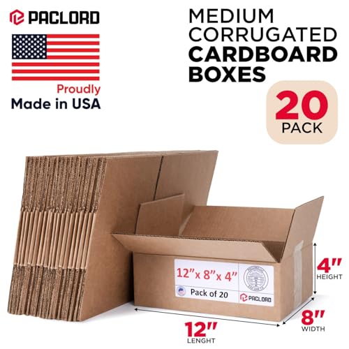 Image of Small Cardboard Boxes 12 inchL x 8 inchW x 4 inchH (Pack of 20) - USA-Made Packing Boxes for Moving, Shipping, or Storage - USPS, UPS, FedEx Approved - Professional Packing Supplies for Moving