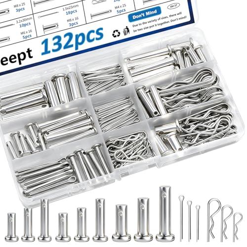 FL814 - FCCC MT Chassis Brake Pedal Clevis Pins - 2012-2019 Freightliner Custom Chassis MT55 & MT45 4 Seept 132Pcs Clevis Pin Assortment Kit - 304 Stainless Steel Cotter Pins & Carbon Steel Clevis Pins for Trailer Latch - Single Hole Clevis Pins for Versatile Use
