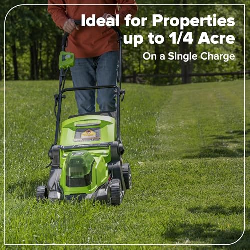Image of Greenworks 48V (24V x 2) 17 inch Cordless (Push) Lawn Mower (200+ Compatible Tools), (2) 4.0Ah Batteries and Dual Port Rapid Charger Included