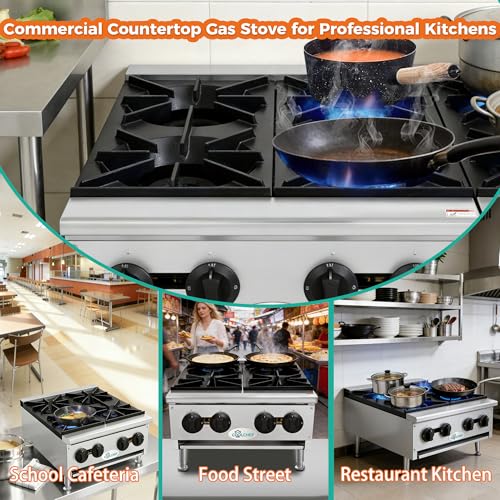 Image of 24-Inch 4-Burner 100000 Total BTU Hot Plate, Commercial Gas Stove - Dual Fuel Propane & Natural Gas - Heavy Duty Stainless Steel Range