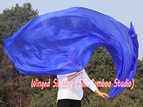 Winged Sirenny Plain Color Belly Dancing Silk Veil 3 Yards, Lightweight Translucent Real Silk Shawl with Hand Rolled Edges4