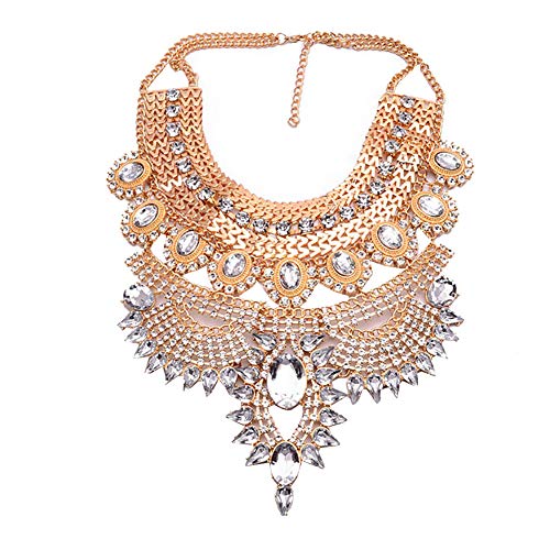 NABROJ Fashion Gold Necklaces with Clear Crystals Jeweled Collar Necklace Silver Choker Costume Jewelry for Women 1 Pc-HL23 Gold Silver