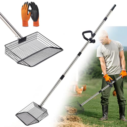 Lightweight 10-inch Chicken Poop Scooper - Adjustable Handle (35”...