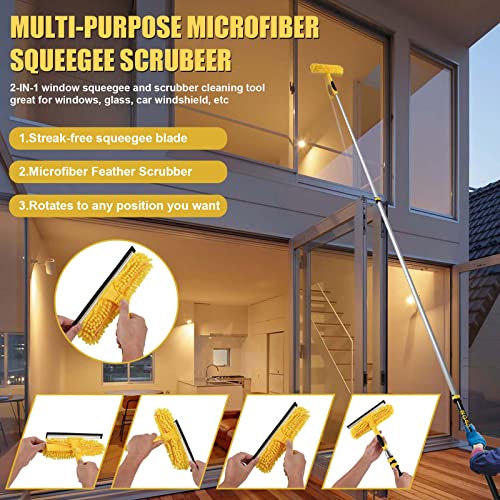 20 Foot High Reach Duster For Cleaning Kit With 5-12Ft Heavy Duty Extension Pole, Sturdy Extendable Microfiber Feather Duster, High Ceiling Fan Duster, Cobweb Dusters, Window Squeegee Cleaner Kits #TOP6