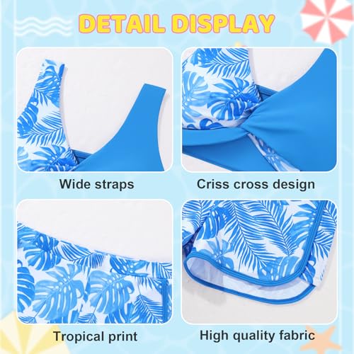 Image of Weixinbuy Girl's 3 Piece Swimsuit Teen Swimwear Tropical Print Twist Cross Bikini Bathing Suit with Cover Up Shorts Size 9-16