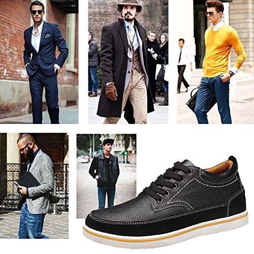 Men's Invisible Height Increasing Elevator 2.36 Inches Taller Shoes Leather Suede Stitching Lace-up Oxfords 6