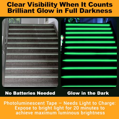 Image of High Brightness Glow in the Dark Tape for Safety Marking, Art Craft DIY, Halloween Deco and Party Accessories. Non-Toxic Adhesive, Waterproof Rechargeable Luminous Tape (2in X 30ft)