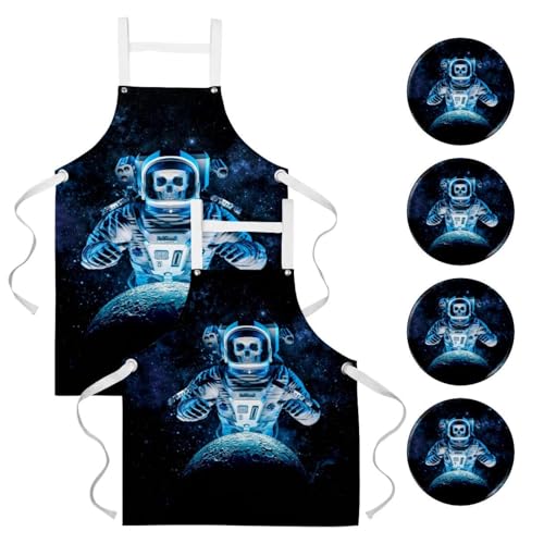 Tablier de cuisine lot de 2 avec broches pour nettoyage maison et cuisine motif espace étoilé