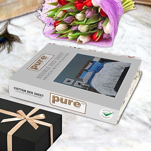 Image of Pure Source India Pure Cotton Elegance Bedding Set, Dreamy Cotton Comfort Double Bed Sheet with Pillow Covers (Pink Flora Green Leaf)