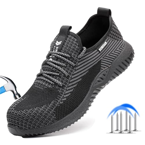 Zapatos de seguridad comodo Zapatillas ligeras con puntera de acero for hombre, zapatillas antideslizantes duraderas, calzado de trabajo utilitario for hombre for la industria(A,EU46=US 12)