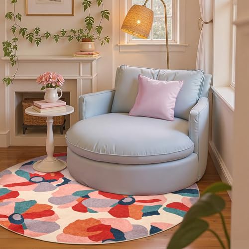 5ft Floral Round  Washable  Rug