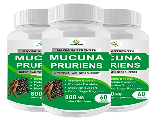 Image of Mucuna Pruriens Extract 800mg Capsules for Digestion Support & Immune Booster (180 Capsules (Pack Of 3)