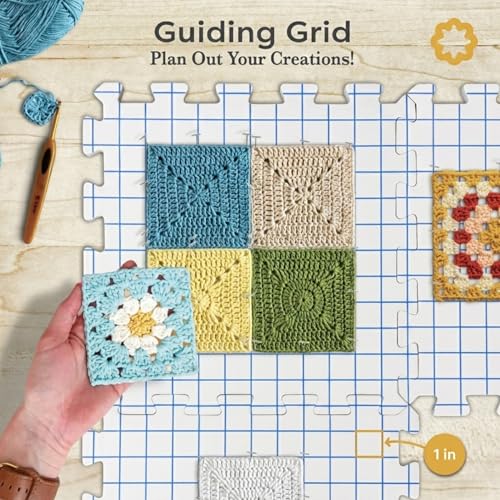 Image of Unordinary Granny Crochet Blocking Board Set - 9 Extra Thick Interlocking Mats with Grid, 150 T-Pins, Felt Storage Bag and Cotton Pouch (Soft White)