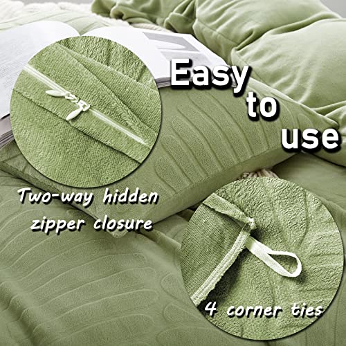 Morromorn King Duvet Cover Set, Boho Bedding Sets Tufted Leaves, Fluffy Comforter Covers With Pillow Shams - Lightweight Blanket Super Soft Textured Farmhouse Neutral (Sage Green, King/Cali King) #TOP4