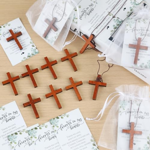 50 Sets Christian Gift Wooden Cross Necklace Bulk for Men Women Wood Cross Pendant Necklace with Prayer Cards Organza Bags for Family Friends Baptismal Church Gift Religious Bible Verse Party Favor4