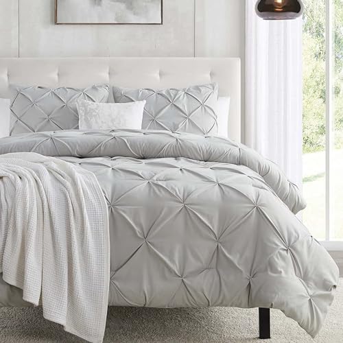 Image of Nestl Twin Duvet Cover Set Light Grey - Soft Double Brushed Duvet Set with Button Closure & Corner Ties, 2 Piece Luxurious Pinch Pleated Duvet Cover Set 68x90 Inches with 1 Pillow Sham