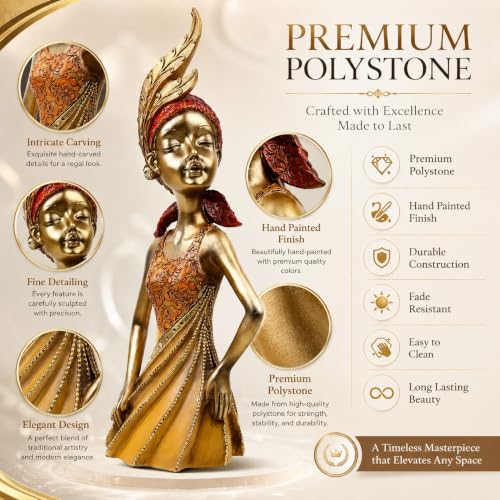 Image of ARMONIA Elegant Feminine Figurine, Gold and Copper Finish, 34 cm Decorative Statue with Embossed Details, Premium Home Decor