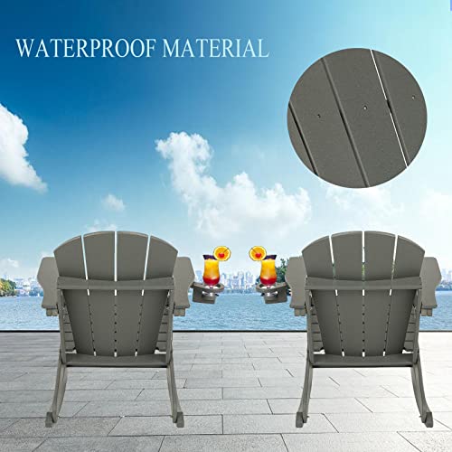Huezoe Adirondack Rocking Outdoor Cup Holder, Weather Resistant Hdpe Patio Chairs Backyard & Lawn Furniture, Grey #TOP4
