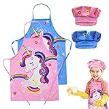 Hermoso diseño: este diseño de delantal para niños con patrón de unicornio, con impresión digital 3d para hacer que los patrones sean más atractivos y de colores brillantes. Fácil de limpiar. Lavable en la lavadora.