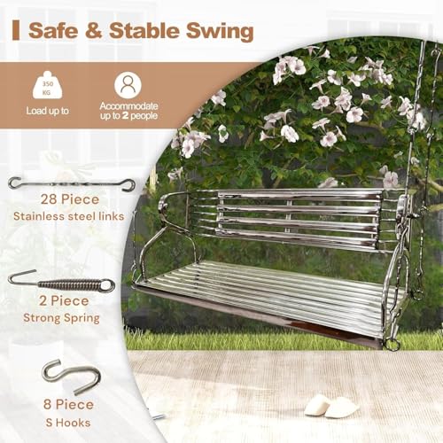 Image of Kaushalendra Stainless Steel Hanging Swing for Indoor Outdoor Balcony | 107 cm 350kg Capacity 2 Adults, Pre Assembled, Includes Springs & Hooks