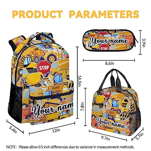 Personalized Boys Backpack, Kids Backpacks Set for School, Construction Truck Bookbag for Elementary Preschool Kindergarten, Toddler School Bag with Lunch Box4