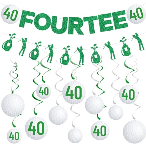 Image of Gameza 40th Birthday Party Decorations, 14PCS Golf Birthday Banner Hanging Swirls Decoration Women Men, Glitter Fourtee Theme Bday Party Decor Supplies
