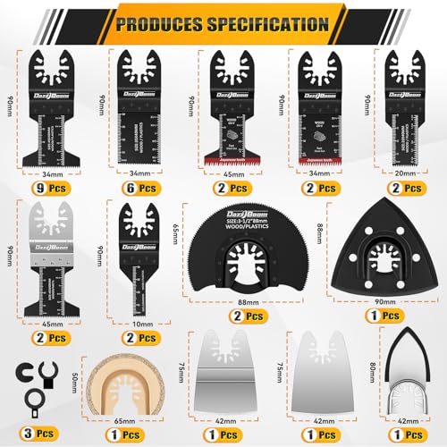 DazzBoom 135 tlg Multitool Sägeblätter, Mehrfachwerkzeug Zubehör Set für Holz Kunststoff Metall, Oszillierendes Sägeblatt Set Kompatibel mit mit Einhell Makita DTM51Z Dremel Parkside Bosch und mehr